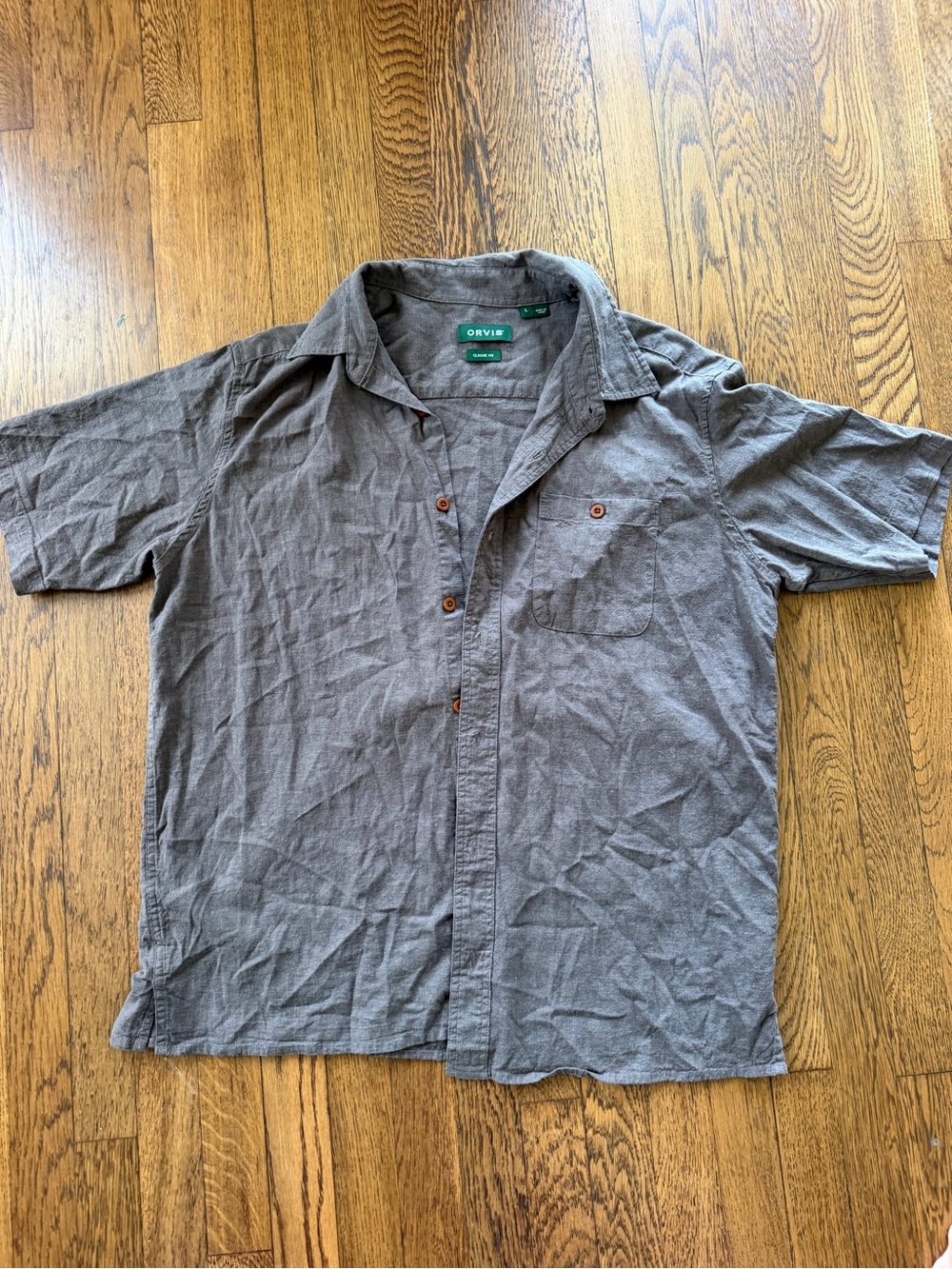 Orvis Men’s Hemp Blend Button-Up Shirt | Size L | Brown/Gray